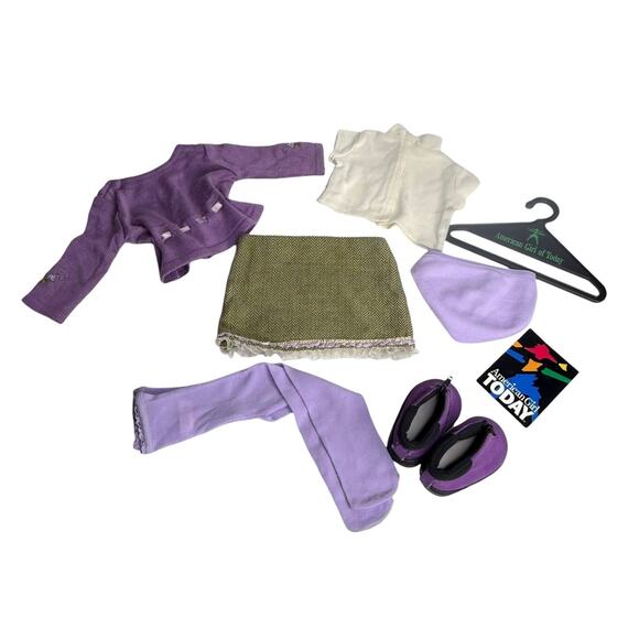 American Girl Today GO ANYWHERE OUTFIT Skirt Top Sweater Shoes Tights Panties + - Picture 2 of 12